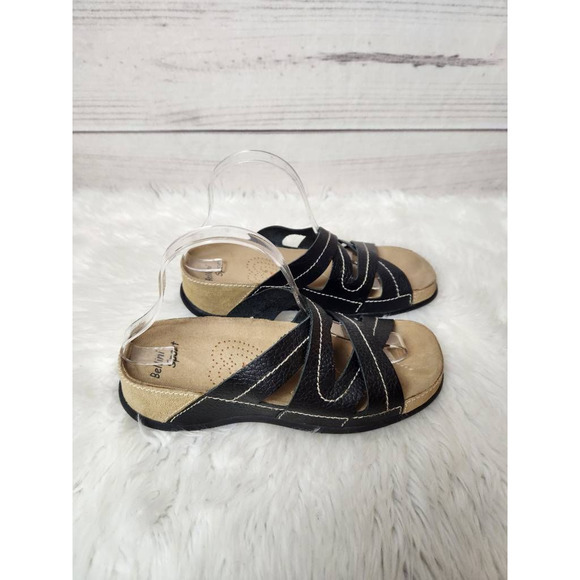 Bellini Sport Womens Francine Slides Sandals Black Open Toe Leather Slip On 9 M - Picture 3 of 6